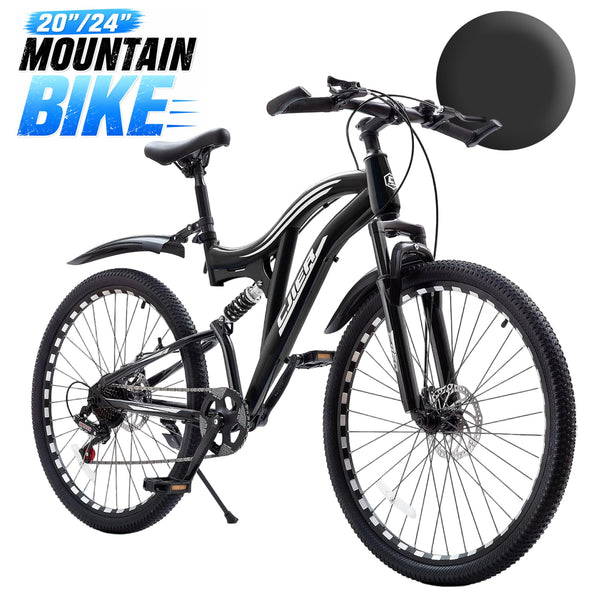 ICEELF Boys & Girls Mountain Bike Ages 6-15, 20/24 inch 7-Speed Bike with Dual Suspension, Dual Disc Brakes & High-Carbon Steel Frame