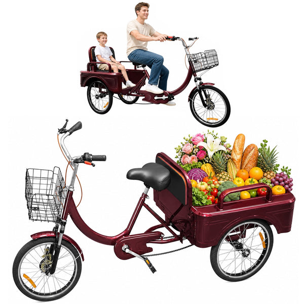 ICEELF 20 Inch Adult Tricycle, 3-Wheel Cruiser Bike for Women, Men and Seniors, Passenger and Cargo Trike with Front Basket, Low Step-Through Bicycle for Shopping, Recreation and Outdoor Riding