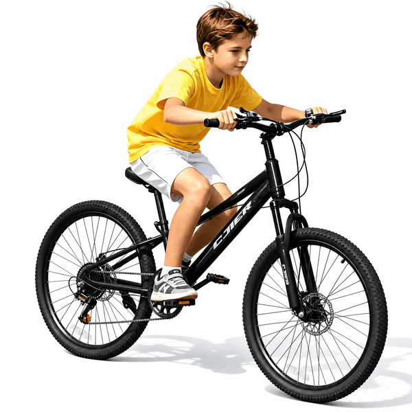 ICEELF 20 inch Kids&Teen Mountain Bike, 7-Speed Bicycle for Boys & Girls, Carbon Steel Frame, Suspension Fork, Dual Disc Brakes, Black