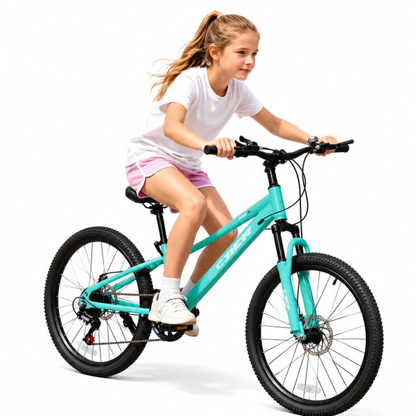 ICEELF 20 inch Kids&Teen Mountain Bike, 7-Speed Bicycle for Boys & Girls, Carbon Steel Frame, Suspension Fork, Dual Disc Brakes, Mint Green
