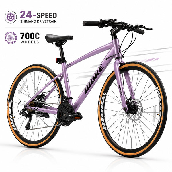 ICEELF 24-Speed 700C Wheel Hybrid Bike, Dual Disc Brakes Lightweight City Commuter Bicycle with Trigger Shifting, Internal Wiring Frame for Men & Women Adults, Multiple Colors
