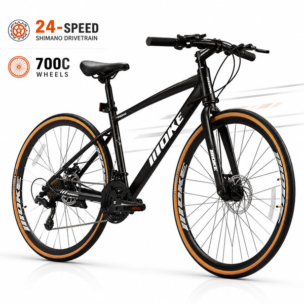 ICEELF 24-Speed 700C Wheel Hybrid Bike, Dual Disc Brakes Lightweight City Commuter Bicycle with Trigger Shifting, Internal Wiring Frame for Men & Women Adults, Multiple Colors