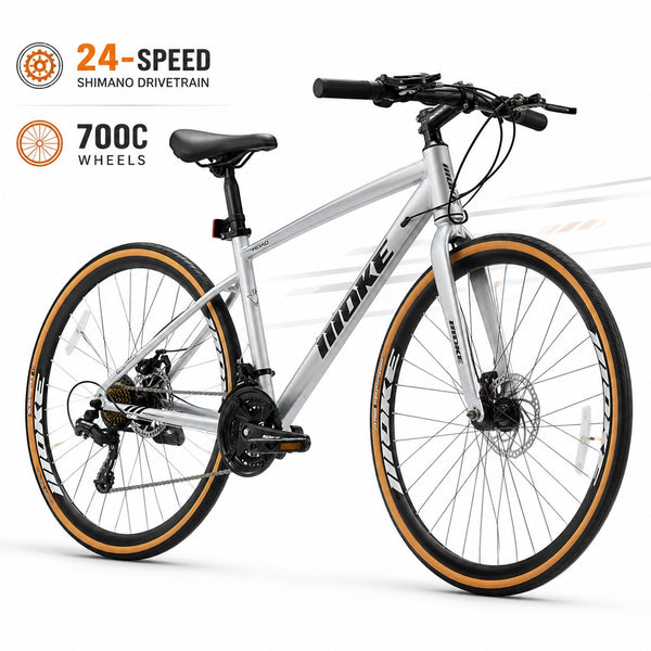 ICEELF 24-Speed 700C Wheel Hybrid Bike, Dual Disc Brakes Lightweight City Commuter Bicycle with Trigger Shifting, Internal Wiring Frame for Men & Women Adults, Multiple Colors