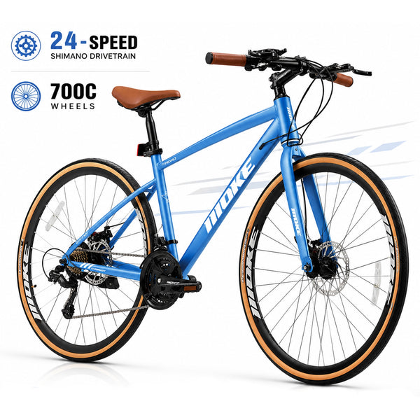 ICEELF 24-Speed 700C Wheel Hybrid Bike, Dual Disc Brakes Lightweight City Commuter Bicycle with Trigger Shifting, Internal Wiring Frame for Men & Women Adults, Multiple Colors