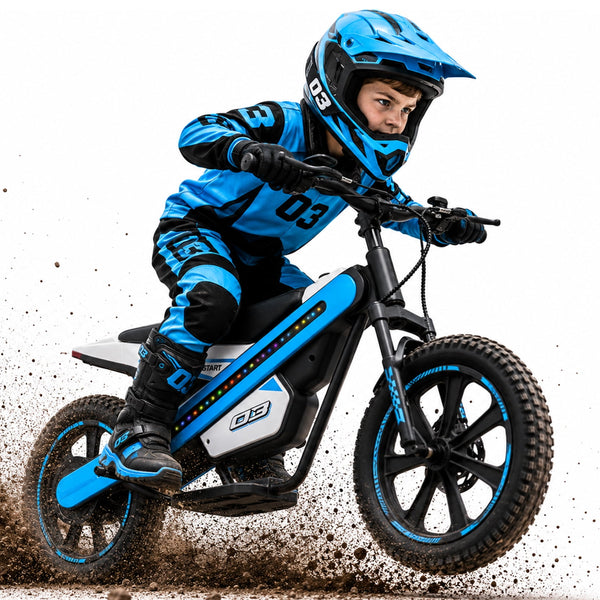 ICEELF 24V 300W Kids Electric Bike, Electric Dirt Bike with Flashing LED Lights, 2 Speed Settings, Music Function, for Boys Girls Ages 6+,Blue