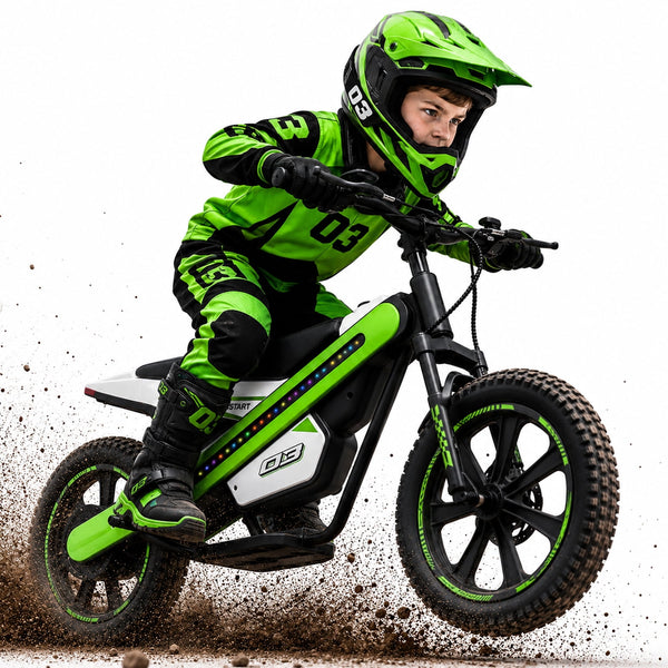 ICEELF 24V 300W Kids Electric Bike, Electric Dirt Bike with Flashing LED Lights, 2 Speed Settings, Music Function, for Boys Girls Ages 6+,Green