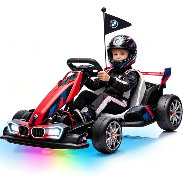 ICEEIF 24V Electric Go Kart for Kids Ages 6-12, Licensed BMW Drift Kart with Adjustable Seat, Dual 200W Motors, Drift Mode, 2 Speed Modes, LED Lights, Red