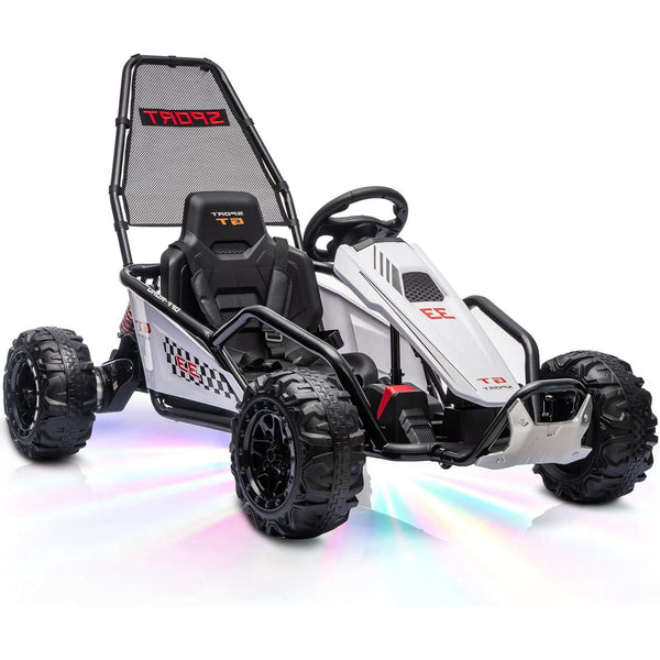 ICEELF 24V Electric Go Kart for Kids Age 6+, Dual 200W Motors Drift Kart with EVA Wheels, Metal Frame, Dual Speed Modes, LED Lights and Music, Black