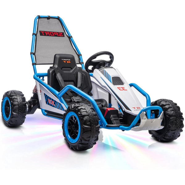 ICEELF 24V Electric Go Kart for Kids Age 6+, Dual 200W Motors Drift Kart with EVA Wheels, Metal Frame, Dual Speed Modes, LED Lights and Music, Blue