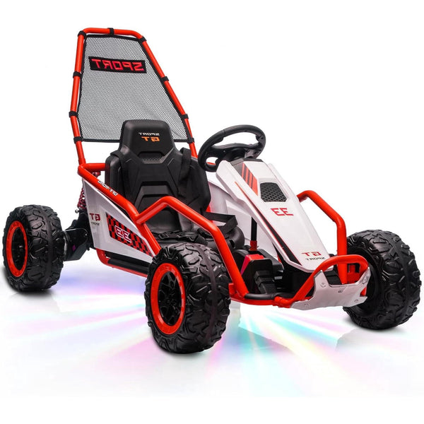 ICEELF 24V Electric Go Kart for Kids Age 6+, Dual 200W Motors Drift Kart with EVA Wheels, Metal Frame, Dual Speed Modes, LED Lights and Music, Red