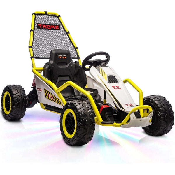 ICEELF 24V Electric Go Kart for Kids Age 6+, Dual 200W Motors Drift Kart with EVA Wheels, Metal Frame, Dual Speed Modes, LED Lights and Music, Yellow