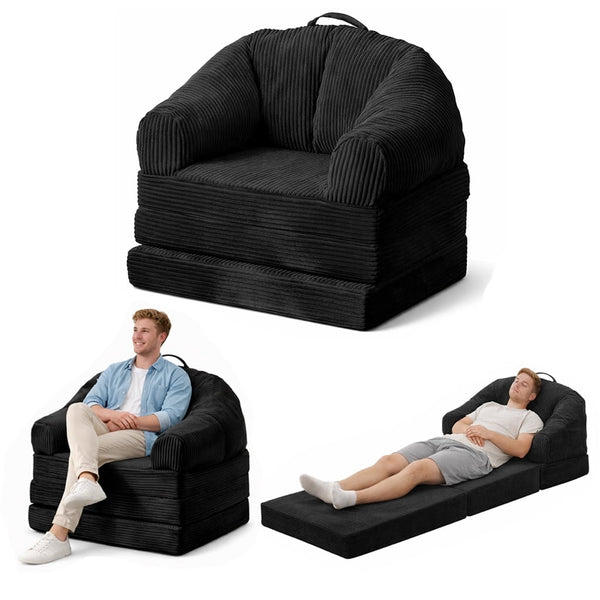 ICEELF 3-in-1 Folding Sofa Bed, Convertible Boneless Couch with Handle, Floor Lounger Sleeper Chair for Living Room, Bedroom, Black