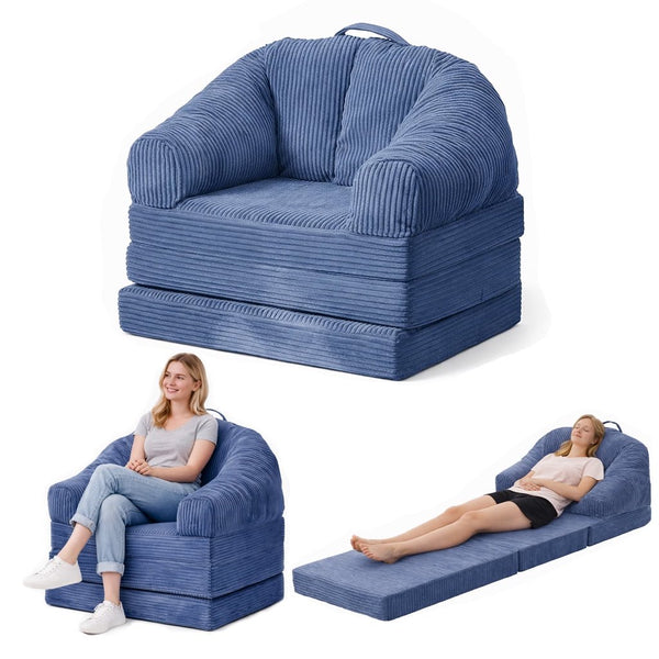 ICEELF 3-in-1 Folding Sofa Bed, Convertible Boneless Couch with Handle, Floor Lounger Sleeper Chair for Living Room, Bedroom, Blue