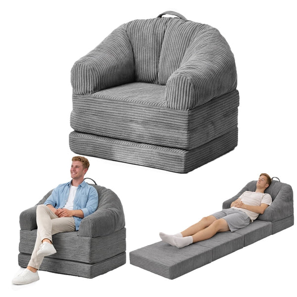 ICEELF 3-in-1 Folding Sofa Bed, Convertible Boneless Couch with Handle, Floor Lounger Sleeper Chair for Living Room, Bedroom, Gray