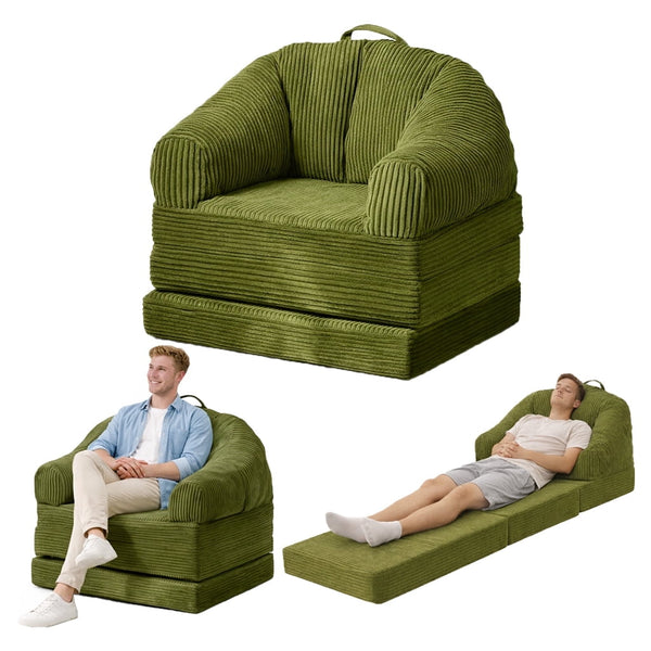 ICEELF 3-in-1 Folding Sofa Bed, Convertible Boneless Couch with Handle, Floor Lounger Sleeper Chair for Living Room, Bedroom, Green