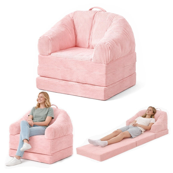 ICEELF 3-in-1 Folding Sofa Bed, Convertible Boneless Couch with Handle, Floor Lounger Sleeper Chair for Living Room, Bedroom, Pink