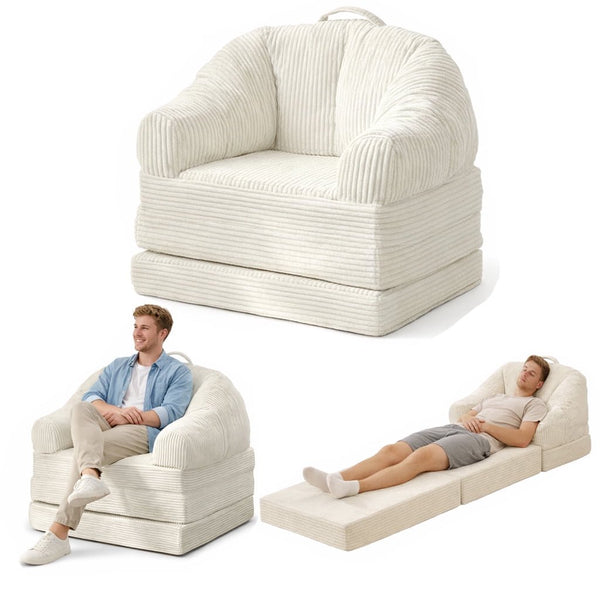 ICEELF 3-in-1 Folding Sofa Bed, Convertible Boneless Couch with Handle, Floor Lounger Sleeper Chair for Living Room, Bedroom, White