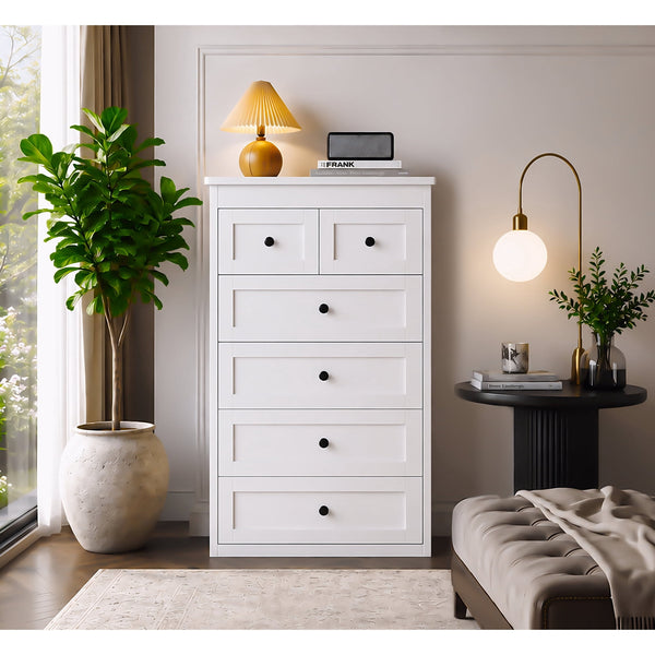 ICEELF 43.3'' Tall 6 Drawer Dresser for Bedroom, White Wood Chest of Drawers with Smooth Metal Rails & Anti-Tip Kit, Storage Organizer for Closet, Hallway, Living Room