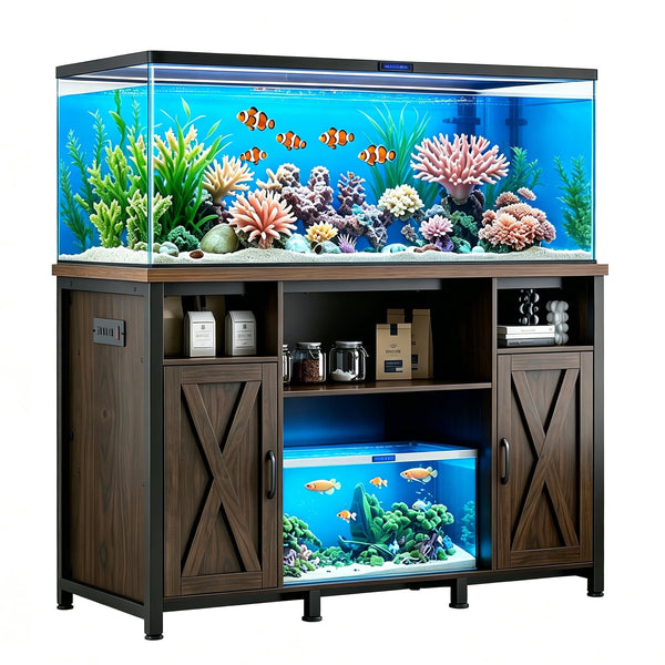 ICEELF 55-90 Gallon Aquarium Stand, 49.2" L x 18.9" W, 1000 lbs Capacity, Heavy Duty Fish Tank Stand with Power Outlets and Storage Cabinet