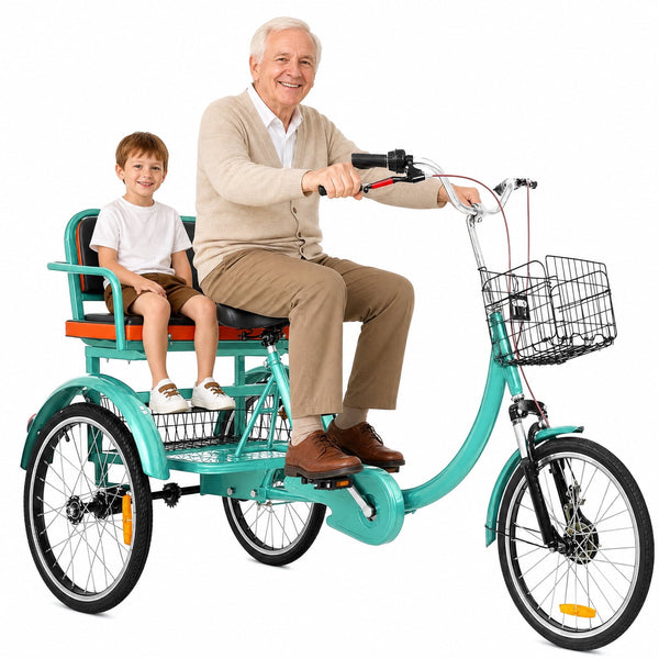 ICEELF Adult Tricycle, 20 Inch 3-Wheel Cruiser Bike with Passenger Seat, Front Basket and Hidden Rear Basket, Low Step-Through Trike for Women, Seniors and Men
