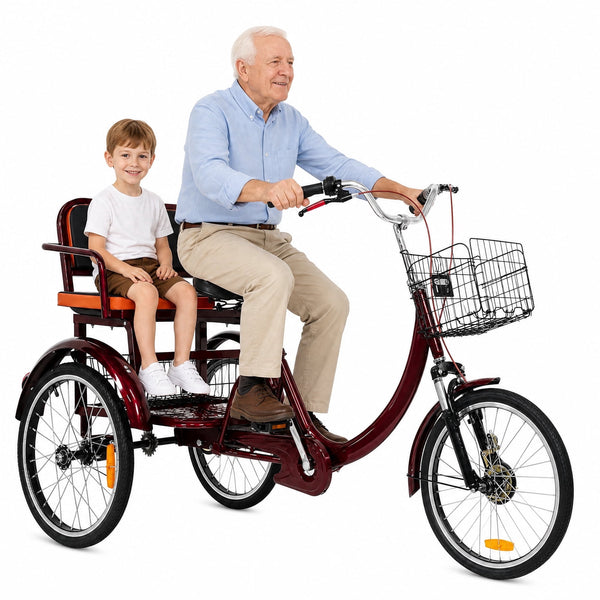 ICEELF Adult Tricycle, 20 Inch 3-Wheel Cruiser Bike with Passenger Seat, Front Basket and Hidden Rear Basket, Low Step-Through Trike for Women, Seniors and Men