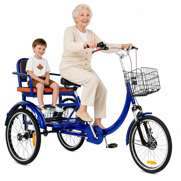 ICEELF Adult Tricycle, 20 Inch 3-Wheel Cruiser Bike with Passenger Seat, Front Basket and Hidden Rear Basket, Low Step-Through Trike for Women, Seniors and Men