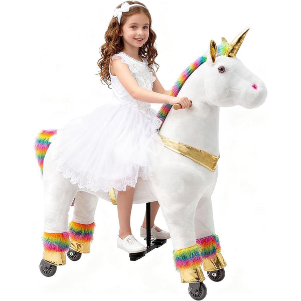 ICEELF Ride-On Unicorn Toy for Kids 6+ Years, Mechanical Plush Unicorn Riding Animal, No Battery Powered, Max Load 187 lbs, Rainbow
