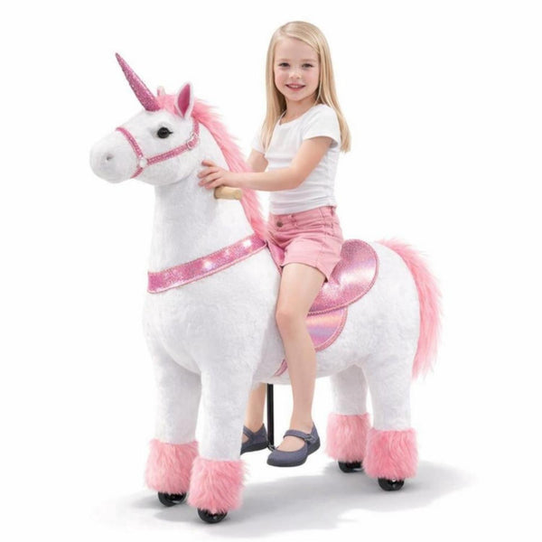 ICEELF Ride-On Unicorn Toy for Kids 4-9 Years, Mechanical Plush Unicorn Riding Animal, No Battery Powered, Max Load 165 lbs, Pink