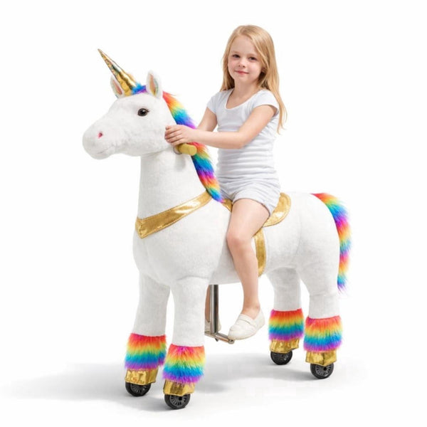 ICEELF Ride-On Unicorn Toy for Kids 4-9 Years, Mechanical Plush Unicorn Riding Animal, No Battery Powered, Max Load 165 lbs, Rainbow