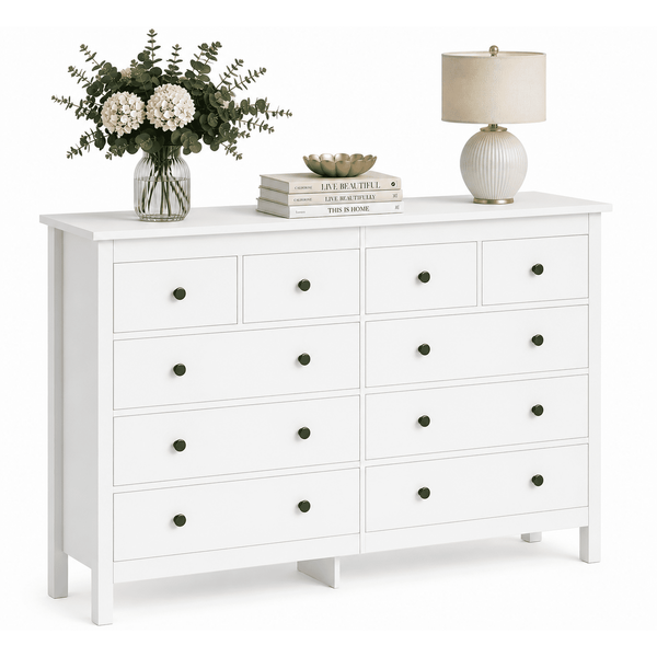ICEELF 10 Drawer Dresser, 50" Modern White Double Dresser, Wide Chest of Drawers for Bedroom, Living Room & Entryway
