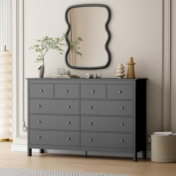Pipleo 10-Drawer Balck Bedroom Dresser, 55-Inch