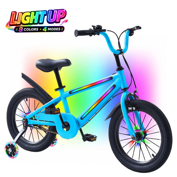 ICEELF 16 Inch Light Up Kids Bike with Rainbow Frame & Wheel Lights, Toddler Bicycle with Training Wheels for Boys Girls Ages 4-7