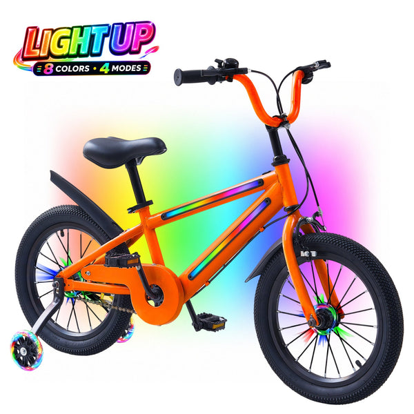 ICEELF 16 Inch Light Up Kids Bike with Rainbow Frame & Wheel Lights, Toddler Bicycle with Training Wheels for Boys Girls Ages 4-7