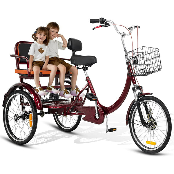DEYGIA 20" Adult Tricycle with Rear Seats, 3-Wheel Bikes, Baskets, for Senior