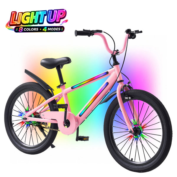 ICEELF 20 Inch Light Up Kids Bike with Rainbow Frame & Wheel Lights, Toddler Bicycle with Kickstand for Boys Girls Ages 7-12
