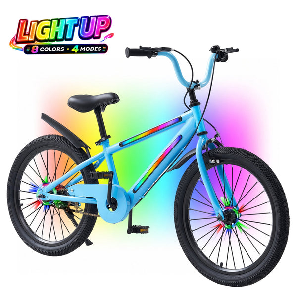ICEELF 20 Inch Light Up Kids Bike with Rainbow Frame & Wheel Lights, Toddler Bicycle with Kickstand for Boys Girls Ages 7-12
