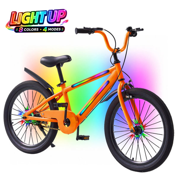ICEELF 20 Inch Light Up Kids Bike with Rainbow Frame & Wheel Lights, Toddler Bicycle with Kickstand for Boys Girls Ages 7-12