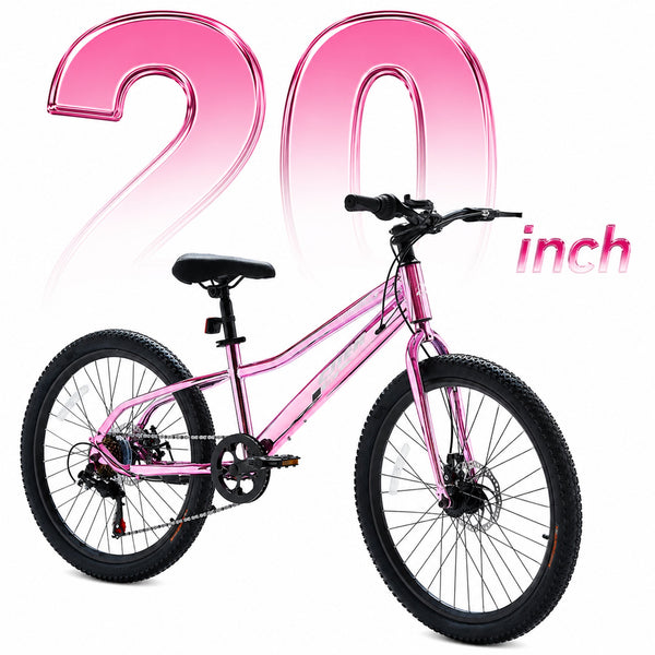 ICEELF 20 inch Kids Mountain Bike, 7-Speed Bicycle for Boys & Girls Ages 6-11, Carbon Steel Frame, Dual Disc Brakes, Multi Color