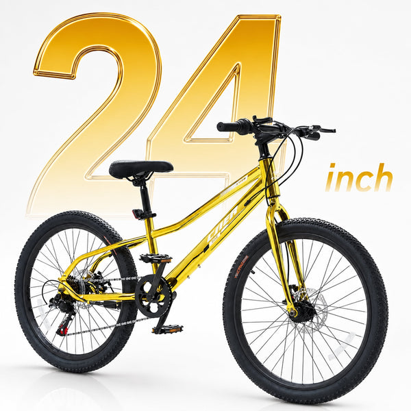 ICEELF 24 inch Kids Mountain Bike, 7-Speed Bicycle for Boys & Girls Ages 9-15, Carbon Steel Frame, Dual Disc Brakes, Multi Color