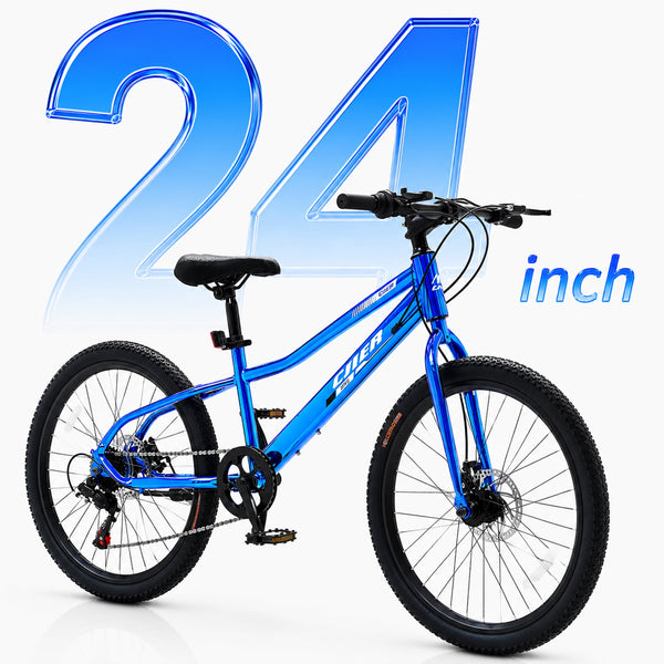 ICEELF 24 inch Kids Mountain Bike, 7-Speed Bicycle for Boys & Girls Ages 9-15, Carbon Steel Frame, Dual Disc Brakes, Multi Color