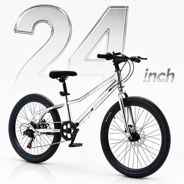 ICEELF 24 inch Kids Mountain Bike, 7-Speed Bicycle for Boys & Girls Ages 9-15, Carbon Steel Frame, Dual Disc Brakes, Multi Color
