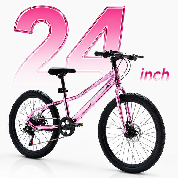 ICEELF 24 inch Kids Mountain Bike, 7-Speed Bicycle for Boys & Girls Ages 9-15, Carbon Steel Frame, Dual Disc Brakes, Multi Color