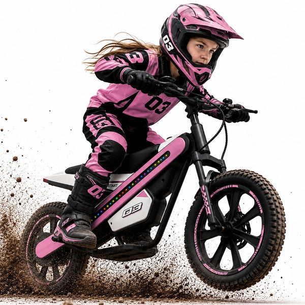 ICEELF 24V 300W Electric Dirt Bike for Kids Ages 6+, 2 Speed Settings, Flashing LED Lights, Music Function, Pink