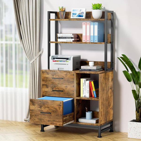 3 Drawer File Cabinet, Vertical Filing Cabinets for Home Office Organization, Stylish Office Shelves and Bookshelf with Drawers - A4 and Letter Size Compatible