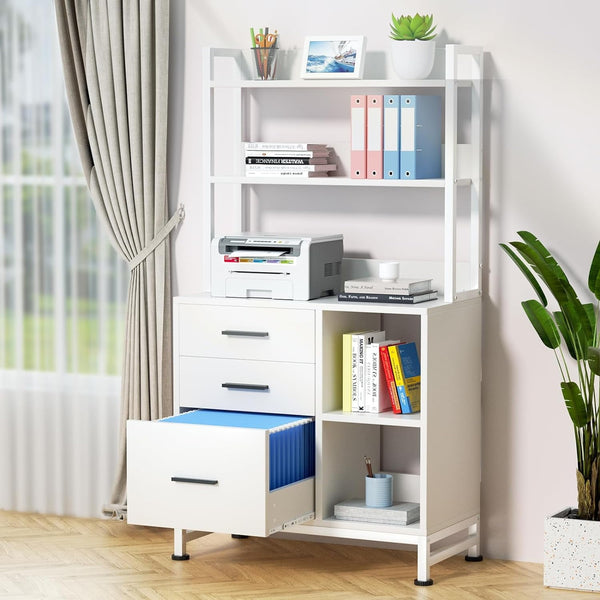 3 Drawer File Cabinet, Vertical Filing Cabinets for Home Office Organization, Stylish Office Shelves and Bookshelf with Drawers - A4 and Letter Size Compatible