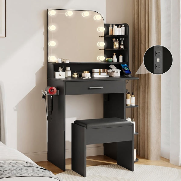 Pipleo Vanity Set with Lighted Mirror, Modern Makeup Vanity Desk with Drawers for Women, 1 Piece
