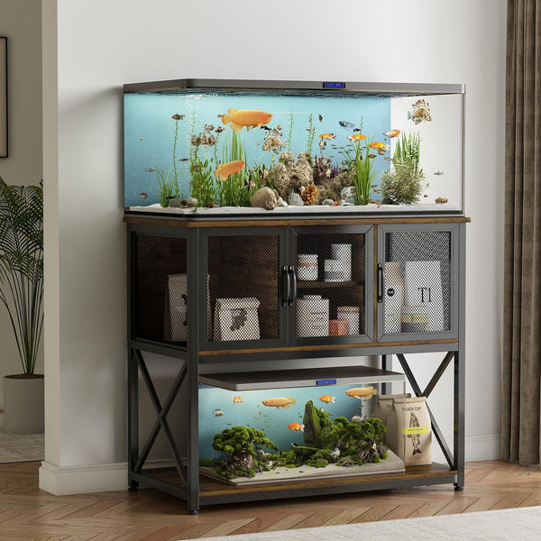 40 Gallon Fish Tank Stand with Power Outlets, Metal Aquarium Stand with 4 in 1 Storage Shelves for Accessories Storage, Large Reptile Tank Turtle Terrariums Table, 1060 LBS Capacity