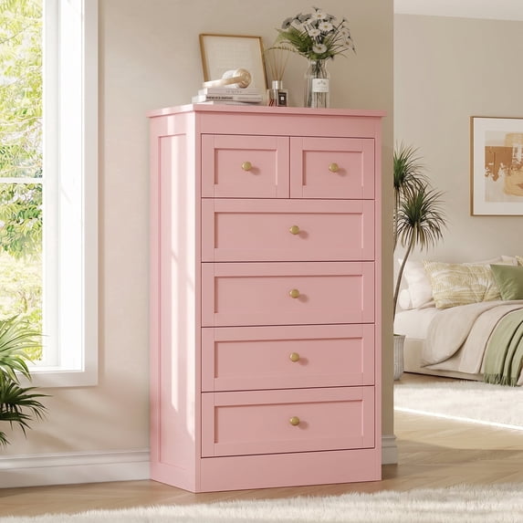Pipleo Tall 6 Drawer Black Wood Dresser, Easy Assembly with Video Guide