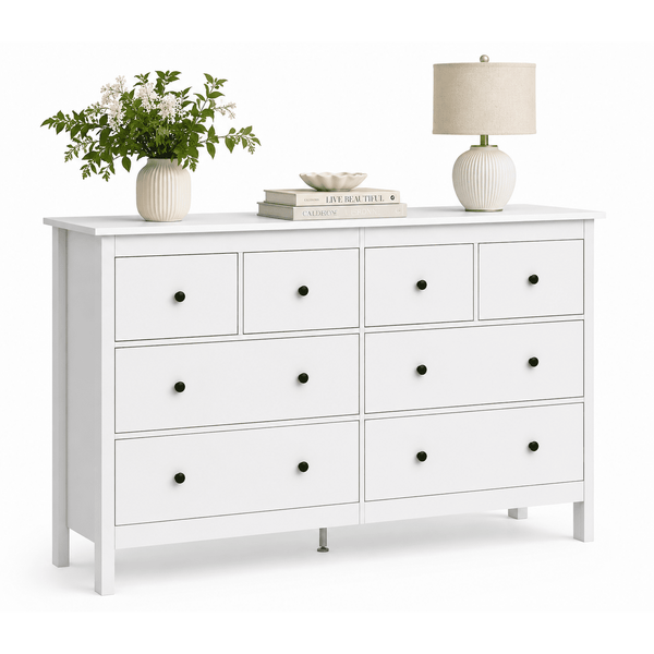 ICEELF 8 Drawer Dresser, 50" Modern White Double Dresser, Wide Chest of Drawers for Bedroom, Living Room & Entryway