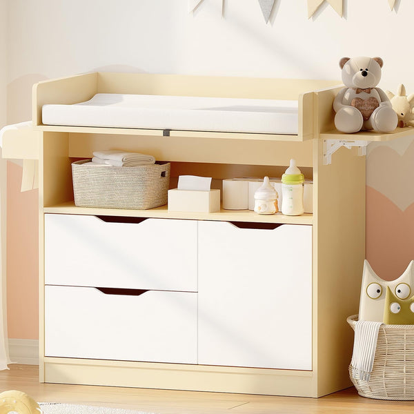 Linor Baby Changing Table Dresser with 3 Drawer, Non-Slip, and Storage Shelves, Brown